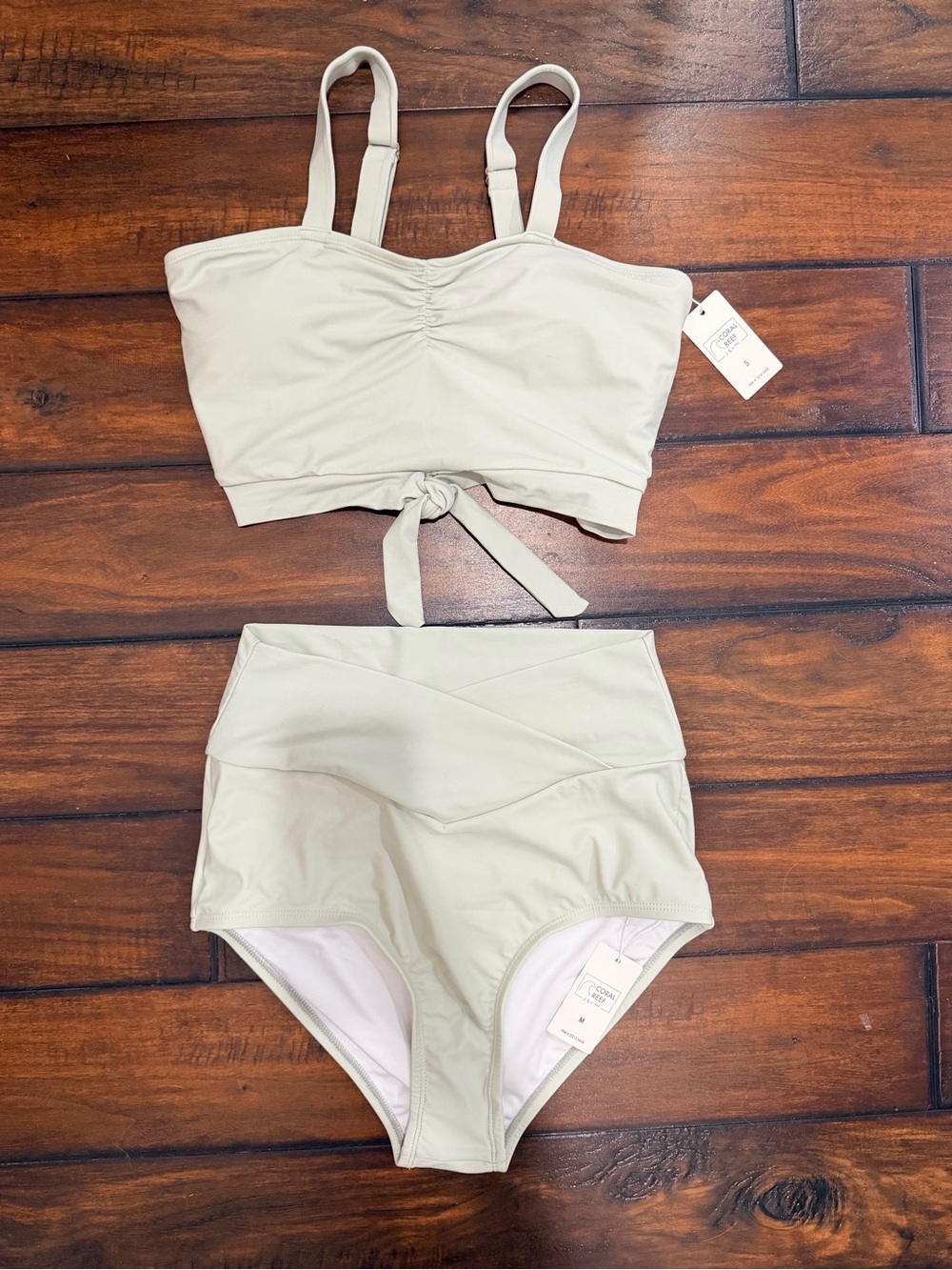 High-Waist Tie-Front Bikini Set in Soft Sage